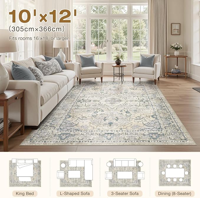 cotiled 10x12 Area Rug Machine Washable Vintage Carpet - Image 7