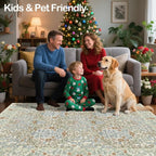 Vintage Beige Blue Living Room Rug, 9x12 Washable Area Rugs - Image 7