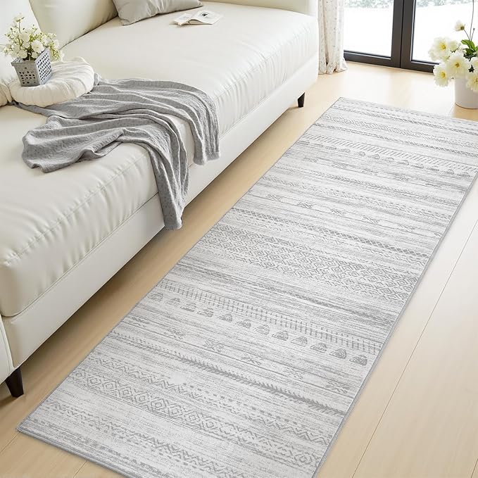 2x6 Runner Rug Machine Washable Non Slip Area Rug Distressed Neutral Moroccan - Image 4