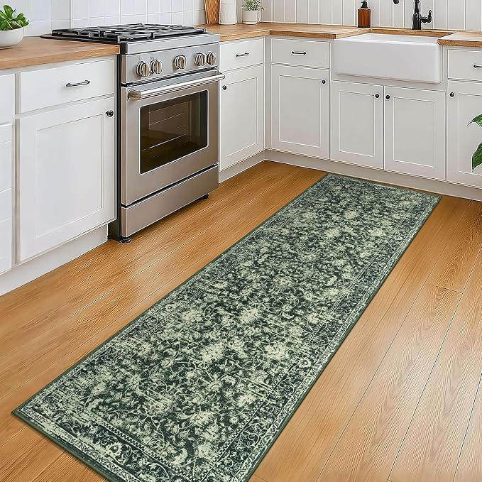 KILOCOCO Hallway Runner 2x6 Rug Runner Printed Vintage Floral Washable Kitchen - Image 3