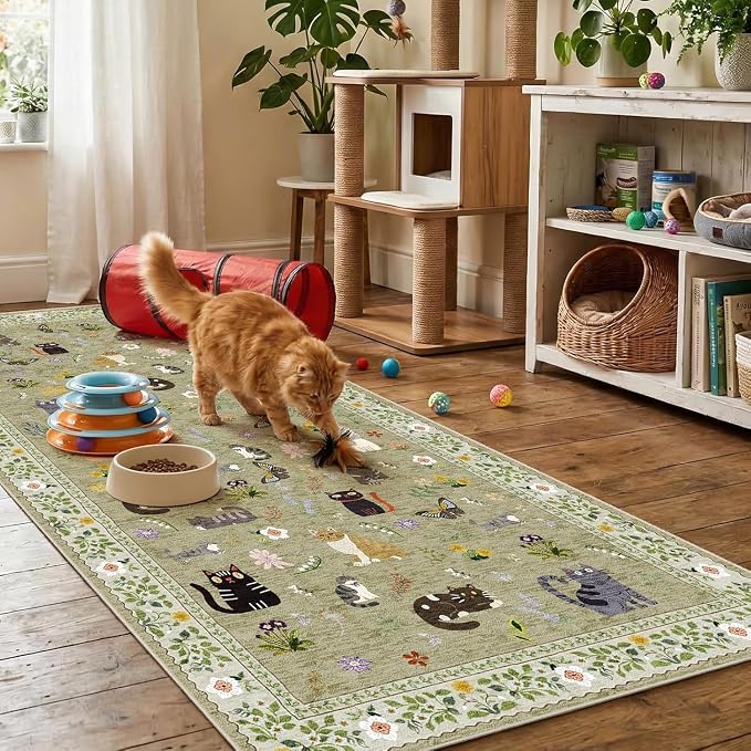 3x7 Washable Rug Runner, Non Slip Low Pile Hallway Cat Runner Rug, Stain by Puino
