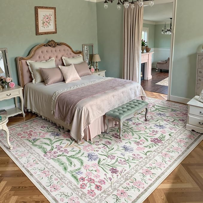 Wonnitar Purple Floral 8x10 Area Rugs, Washable Rug - Image 8