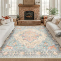 RELEANY Area Rugs Square 8ft Washable Non-Slip, Floral Vintage Distress by RELEANY