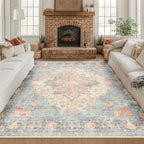 RELEANY Area Rugs Square 8ft Washable Non-Slip, Floral Vintage Distress by RELEANY