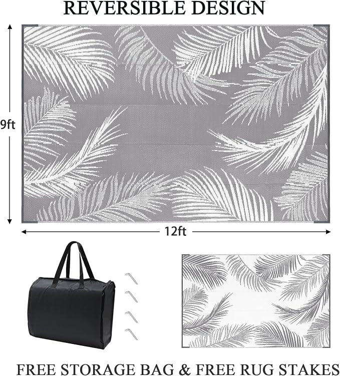 Pauwer Waterproof Outdoor Rug 9x12, Reversible Plastic Straw Patio Camping Rug - Image 2