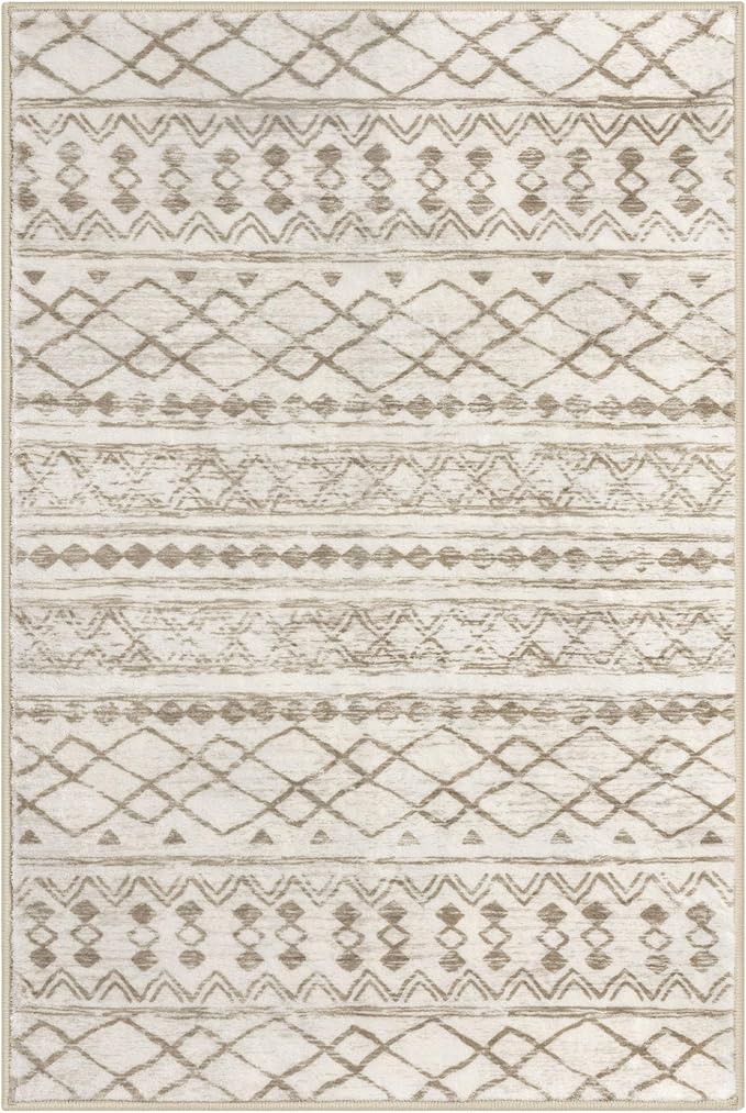 KUTA Boho Runners for Hallways 2x7 Beige Navy Blue Moroccan Washable Runner Rug - Image 10