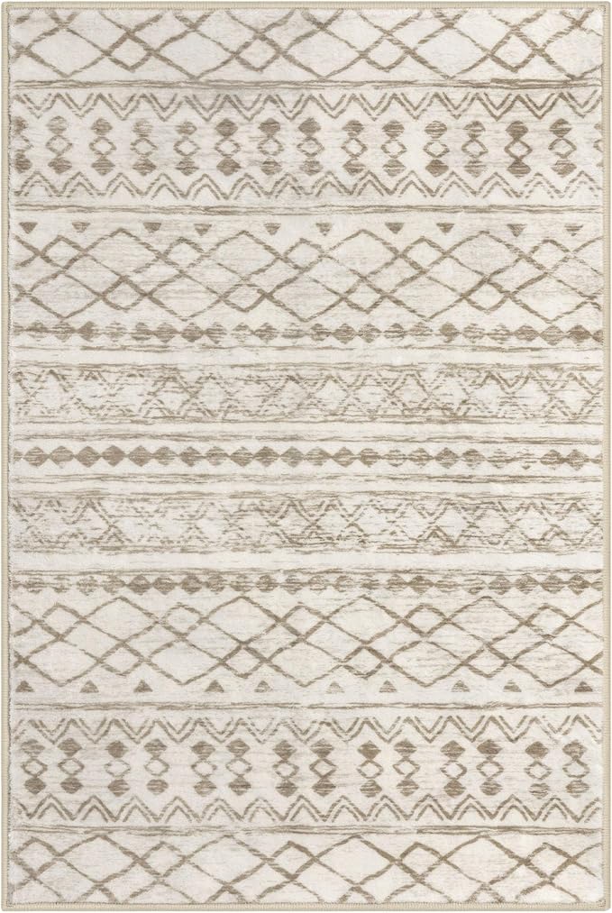 KUTA Moroccan Runner Rug 2x6 Non-Slip Vintage Beige Boho Hallway Kitchen Rugs - Image 9