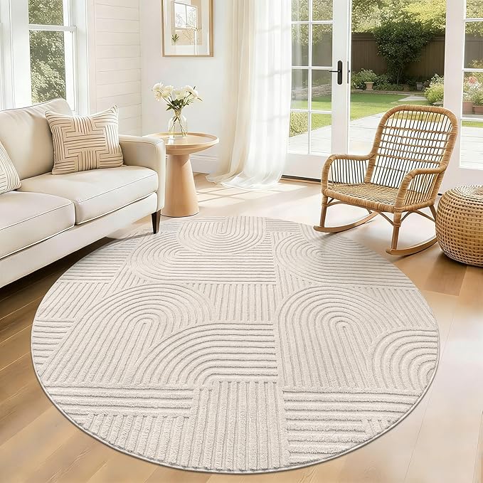 Pauwer 6ft Washable Area Rugs for Living Room Modern Beige Solid Color Soft by Pauwer