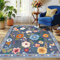 RELEANY Floral Square 4ft Area Rugs Washable Print Boho Cute Carpet Non Slip by RELEANY
