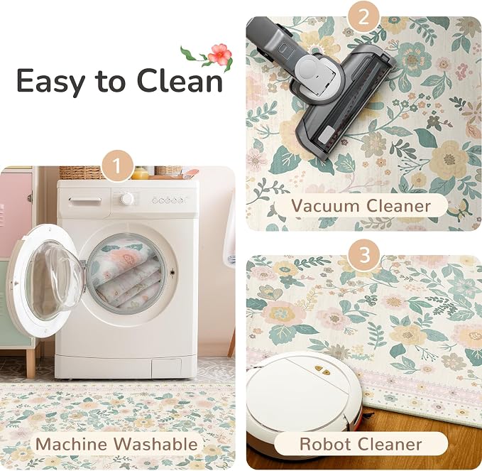 5x7 Area Rugs for Living Room Vacuum-Friendly Machine Washable Area Rug Flower - Image 5