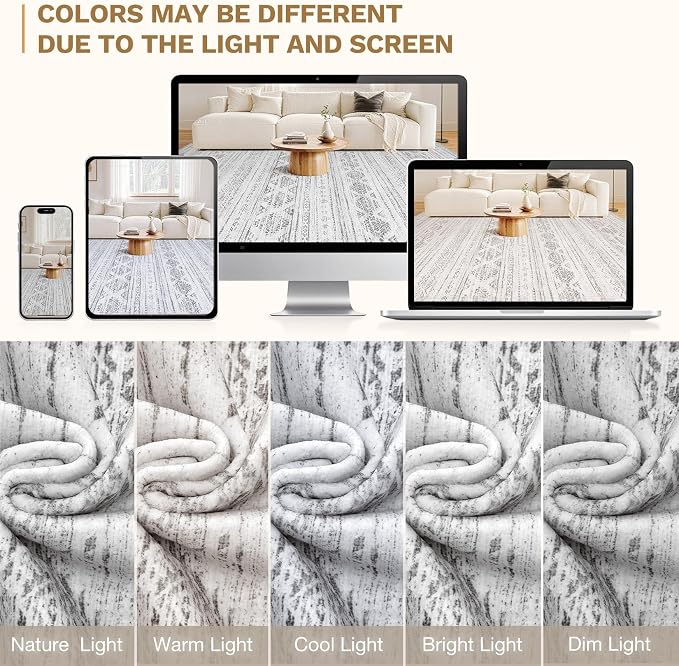Nakagishi 8x10 Area Rug Living Room: Washable Boho Large Neutral Soft Farmhouse - Image 9