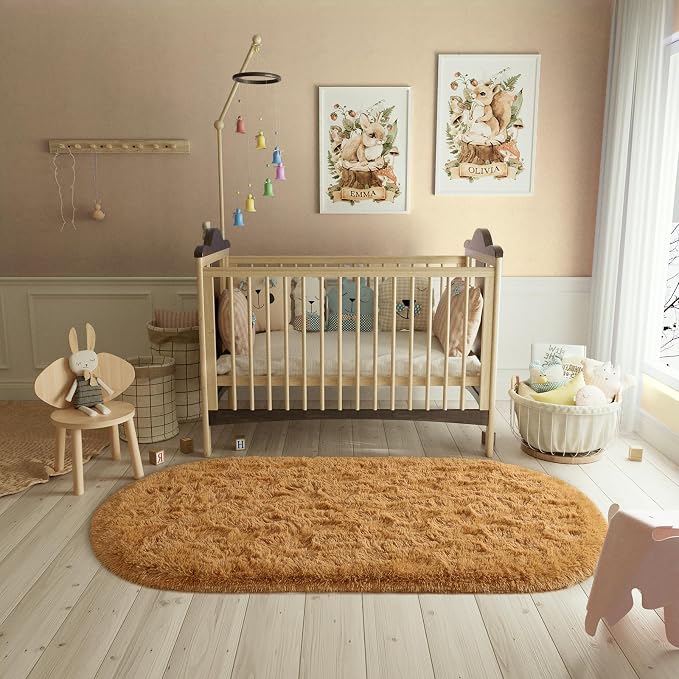 LOCHAS Bedroom Rug 2.6' x 5.3', Khaki Fluffy Shaggy Area Rug - Image 5