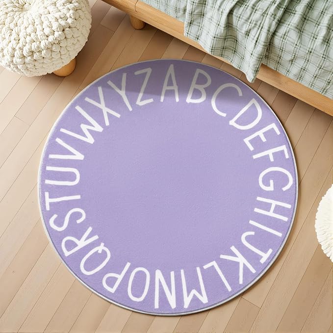 Topotdor Round Kids Play Rug Alphabet Nursery Area Rug Extra Large Soft - Image 9