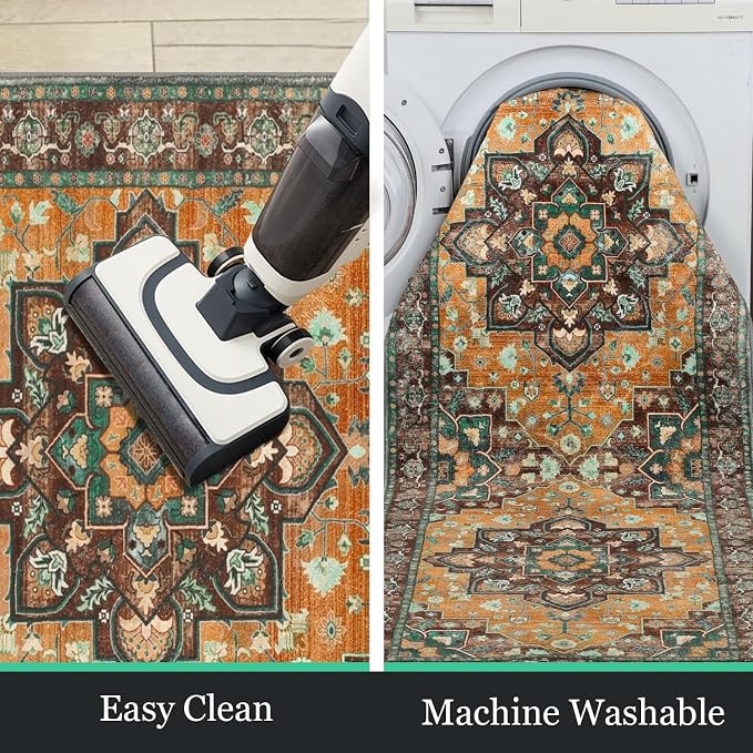 HEBE Hallway Runner Rug 2'x6' Washable Vintage Distressed Area Rugs Non Slip - Image 6