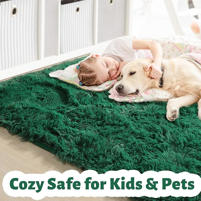 Amdrebio Dark Green Area Rugs for Bedroom Aesthetic, Fluffy Rug for Living Room - Image 4