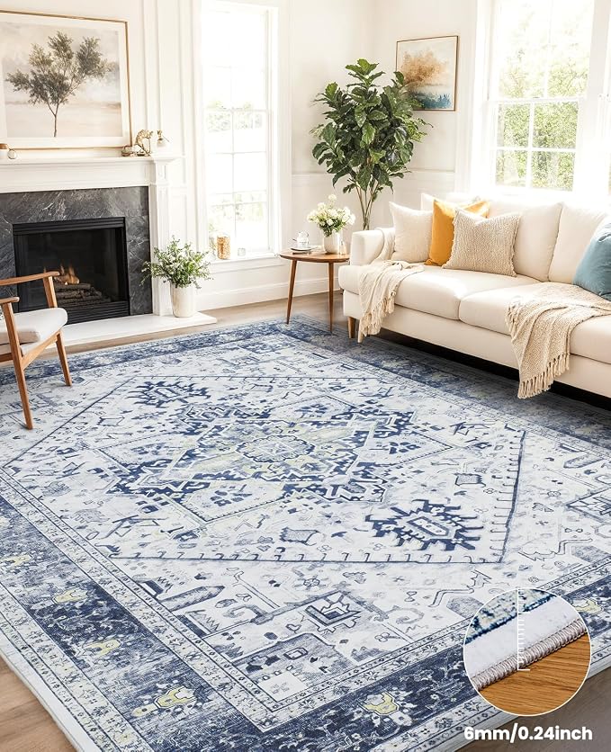 AMADA HOMEFURNISHING Washable Area Rug, Low-Profile Large Area Rug - Image 4