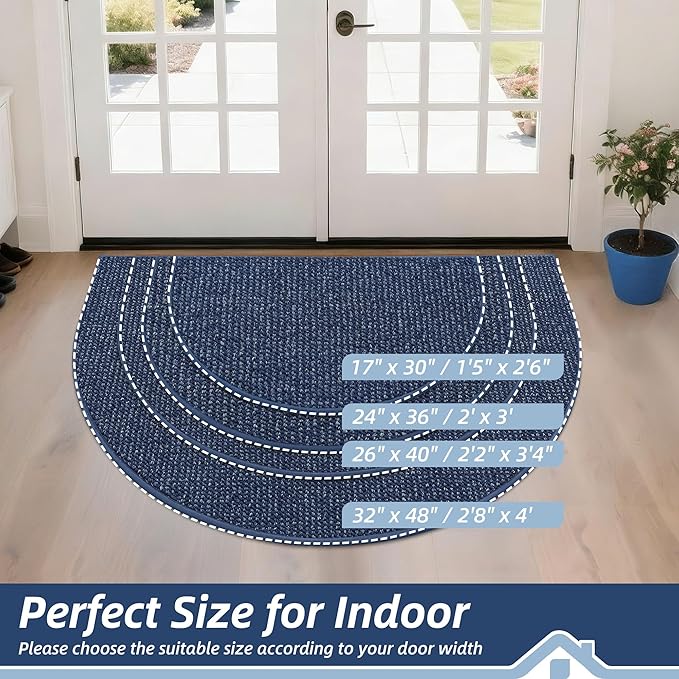 BEQHAUSE Dirt Trapper Door Mat 17" x 30" Half Circle Non Slip Washable Doormats - Image 2