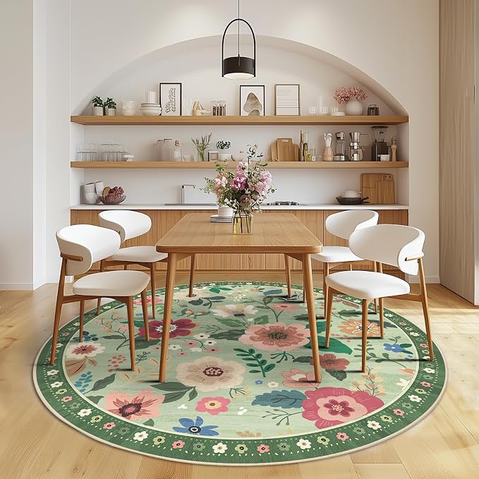 RELEANY Floral 8ft Area Rugs Washable Print Boho Cute Carpet Non Slip Flower - Image 2