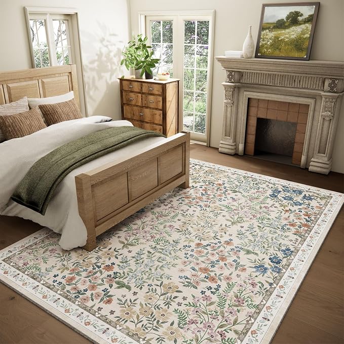 Machine Washable Rugs for Living Room: 5x7 Area Rugs for Bedroom Vintage Stain - Image 2
