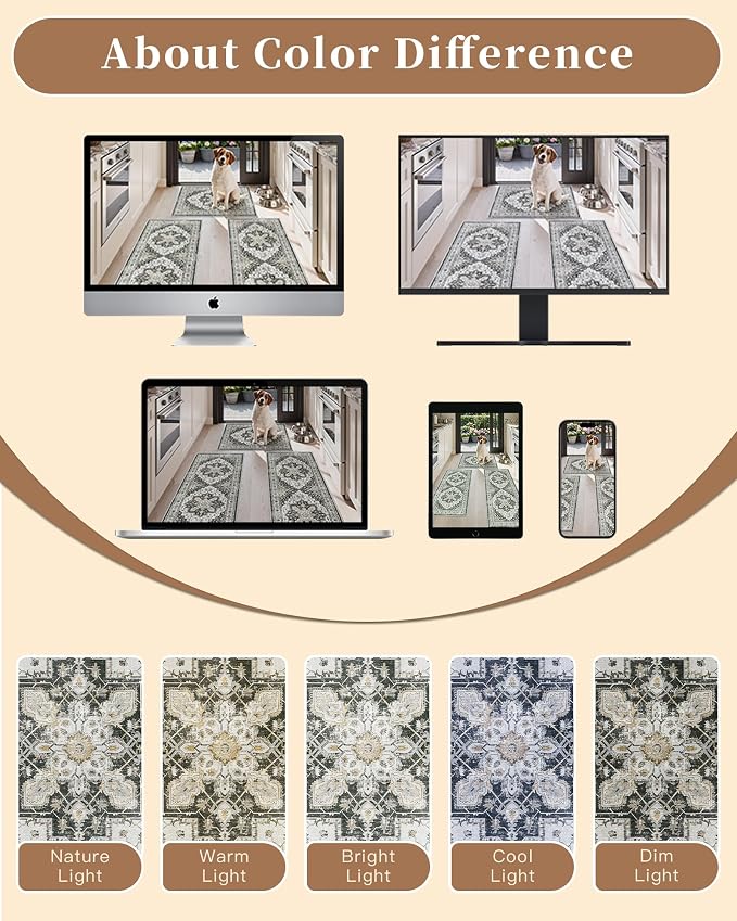 Madane 2-Piece Kitchen Runner Rug Set, Small Area Rug Non-Slip Vintage Door Mat - Image 9