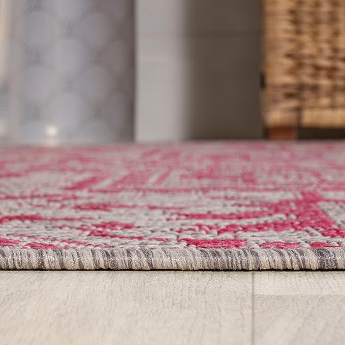 JONATHAN Y Boho Medallion Indoor Outdoor Area Rug 4X6 Light Gray/Fuchsia - Image 6