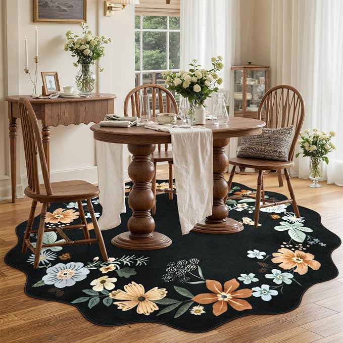 Lahome Floral Washable Round Area Rug, Round Rug 5ft Soft Non-Slip, - Image 3