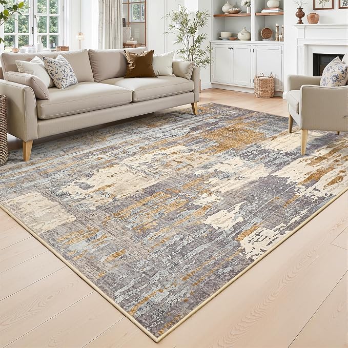 Toneed Abstract Area Rug Modern Washable Rug Soft Non Slip Rug Low Pile by Toneed