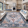 SERISSA Washable Rugs 9x12 Area Rugs, Large Non-Slip Blue Orange Living Room Rug by SERISSAHomeDecorCollection