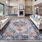 SERISSA Washable Rugs 9x12 Area Rugs, Large Non-Slip Blue Orange Living Room Rug by SERISSAHomeDecorCollection