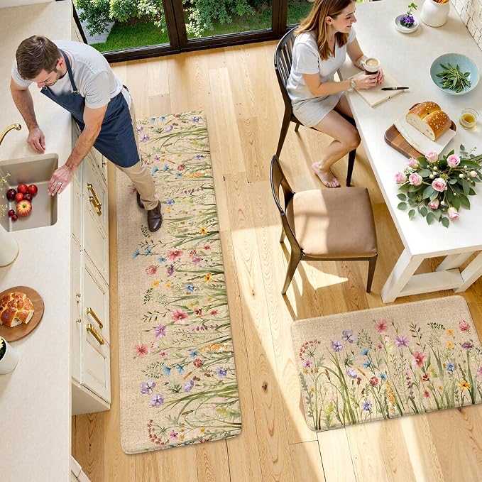 KIMODE Kitchen Anti Fatigue Mats, Farmhouse Flower Kitchen Rugs Sets of 2 - Image 7