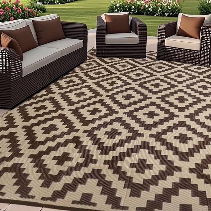 SAND MINE Reversible Mats, Plastic Straw Rug, Modern Area Rug, Large Floor Mat by SANDMIND