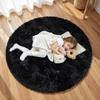 Black Round Fluffy Rug 5ft Plush Fuzzy Shaggy Carpet, Soft Rugs - Image 5