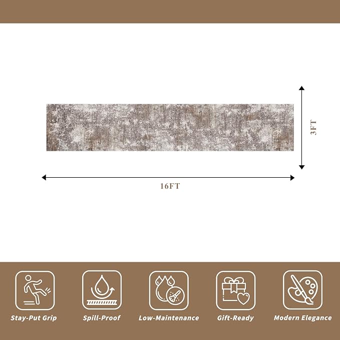3x16 ft Non-Slip Hallway Runner Rug Washable Rubber Backed Large Carpet Runner - Image 2