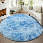 ONASAR Tie-Dye Blue Round Area Rug 4ft, Soft Bedroom Circle Rugs Floor Mats - Image 4