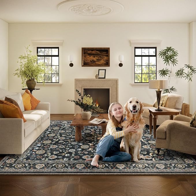 Washable Area Rugs for Living Room: 8x10 Bedroom Rug Vintage Boho Area Rug - Image 6