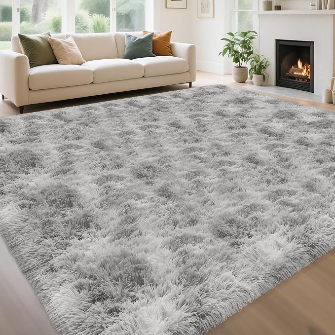 8x10 Area Rugs for Living Room Soft Fluffy Grey and White Rug for Bedroom Under by TENNOLA