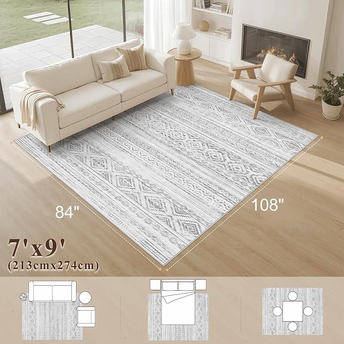 cotiled 7x9 Area Rugs Living Room Rug: Washable Boho Rugs - Image 2