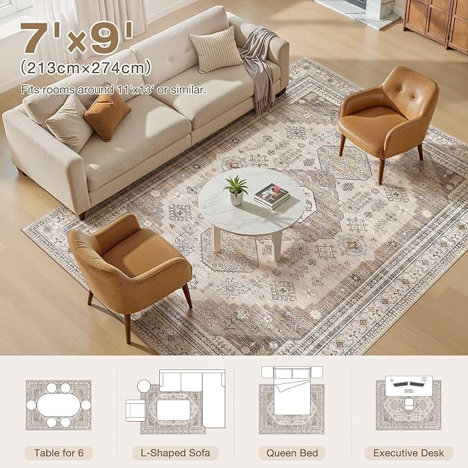 7x9 Washable Area Rug, Large Rugs - Image 8