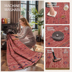 SERISSA Hallway Runner Rug, 2x10 Washable Non-Slip Red Ochre Runners - Image 3
