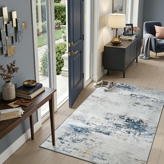 Toneed Abstract Area Rug Modern Washable Rug Soft Non Slip Rug Low Pile by Toneed