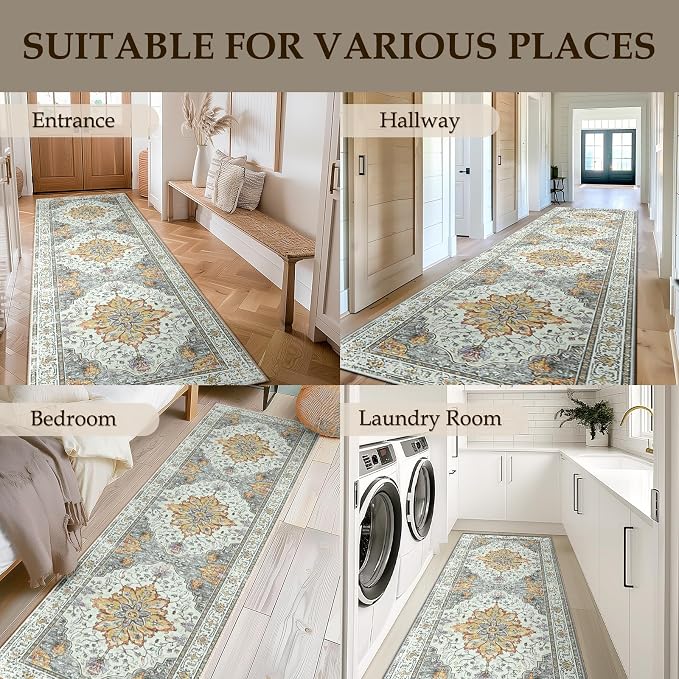 RELEANY Area Rugs Runner 2'x6' Washable Non-Slip, Floral Vintage Distress - Image 9