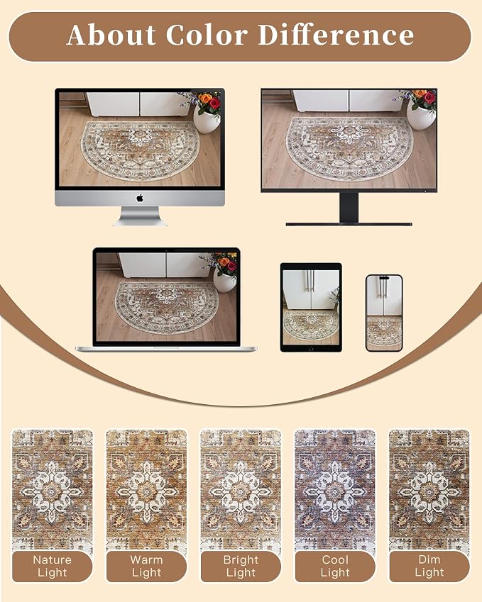Madane Washable Half Circle Round Rug 2x3, Small Half Moon Rug Entryway - Image 9