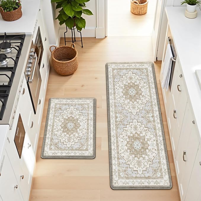 Boho Kitchen Mats for Floor 2 Piece Set Anti Fatigue Cushioned PVC Kitchen Rugs - Image 8