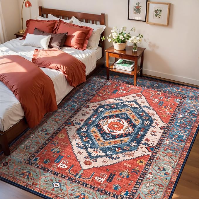 SERISSA Area Rug 3x5 Boho Rugs for Bedroom, Washable Non-Slip Kitchen Rugs by SERISSAHomeDecorCollection