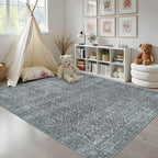 Latte&Fog 6x9 Area Rugs for Living Room, Large Vintage Blue Washable Rug - Image 3