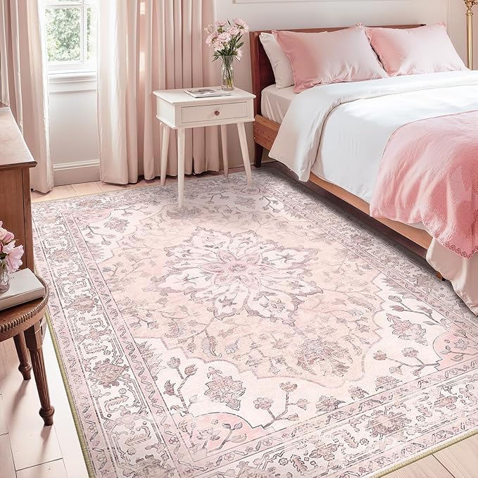 RELEANY Area Rugs 5'x8' Washable Non-Slip, Floral Vintage Distress Medallion - Image 6