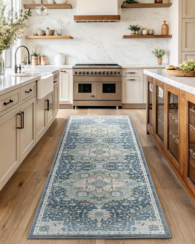 AMADA HOMEFURNISHING 2'6"x10' Washable Area Rug, Low-Profile Entryway Rug - Image 3