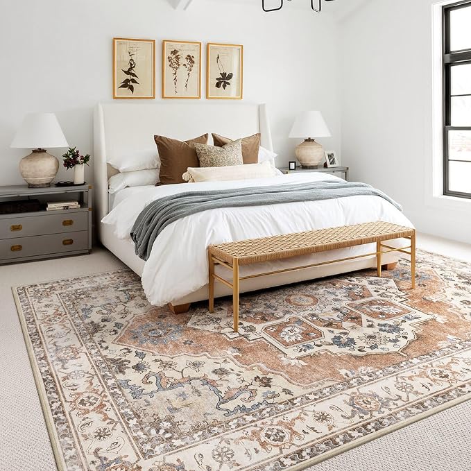 10x12 Washable Area Rug: Vintage Neutral Soft Non Slip Thin Large Floor Carpet - Image 3