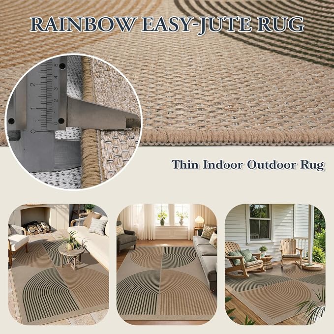 Lahome Modern Rainbow Easy Jute Rug, Washable 5x7 Area Rugs - Image 3