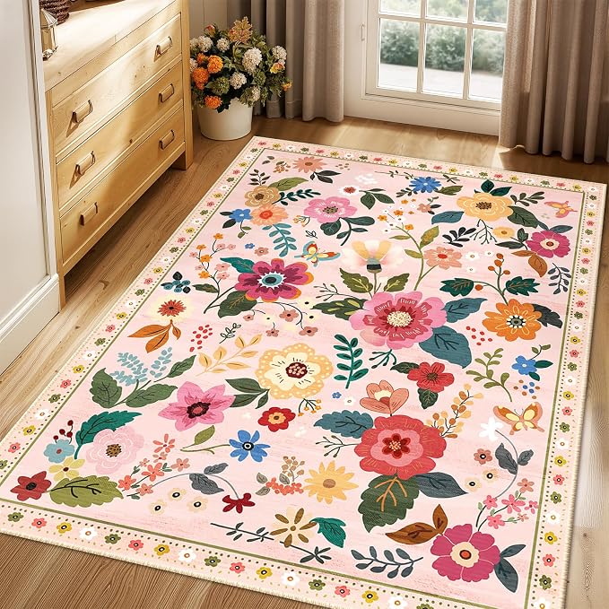 RELEANY Floral 4x6 Area Rugs Washable Print Boho Cute Carpet Non Slip Flower - Image 8